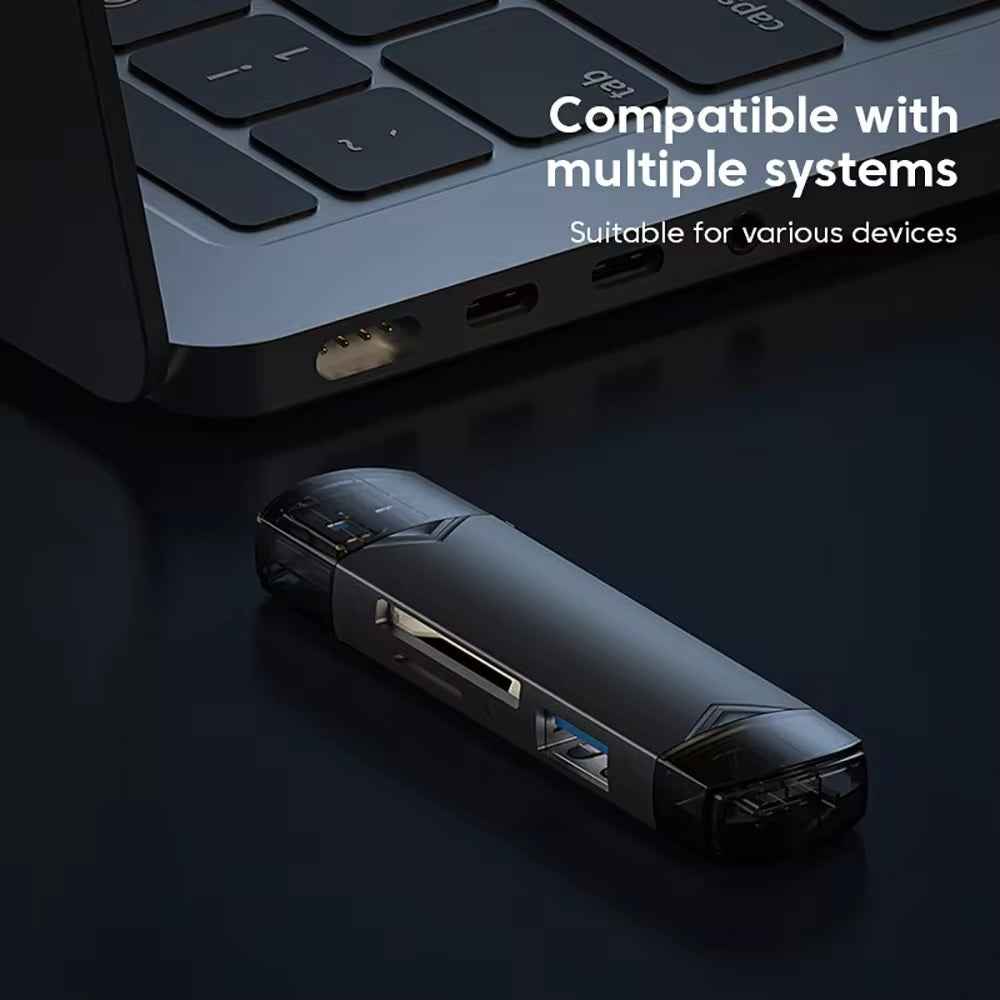 6-in-1 Kartenleser USB 3.0 Speicherkartenleser Typ-C Micro USB SD TF OTG Grau - DREIKS