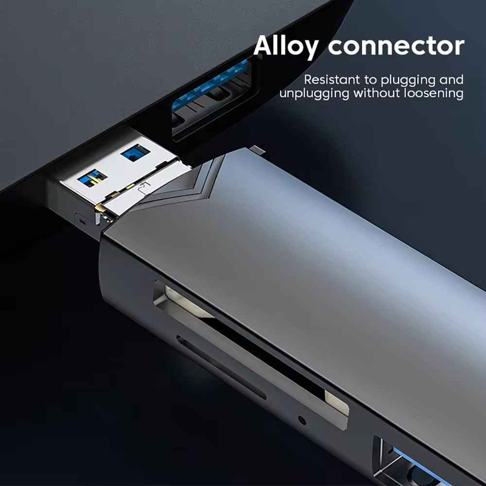 6-in-1 Kartenleser USB 3.0 Speicherkartenleser Typ-C Micro USB SD TF OTG Grau - DREIKS