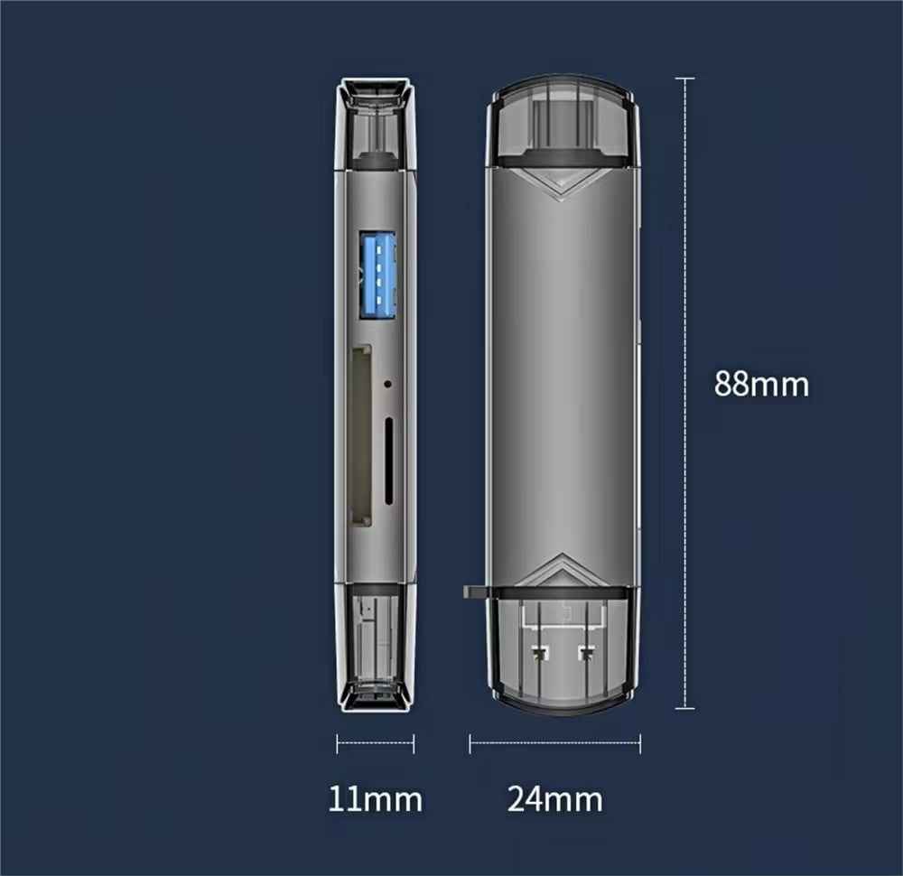 6-in-1 Kartenleser USB 3.0 Speicherkartenleser Typ-C Micro USB SD TF OTG Grau - DREIKS
