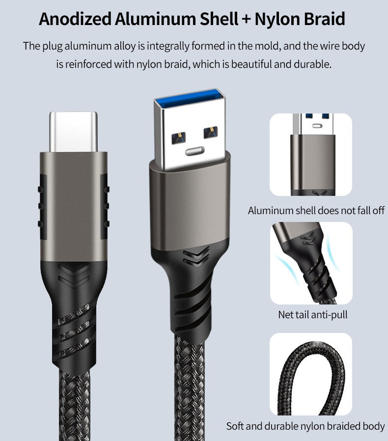 USB-A Male to USB-C Male Cable 10Gbps USB 3.2 Quick Charge QC 60W 3A