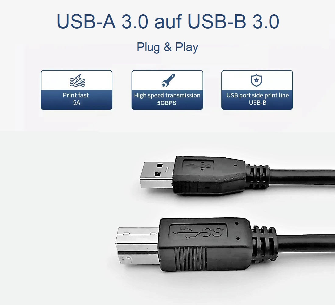 Druckerkabel, USB 3.0-Scannerkabel, USB-A-Stecker auf USB-B-Stecker, 2 m