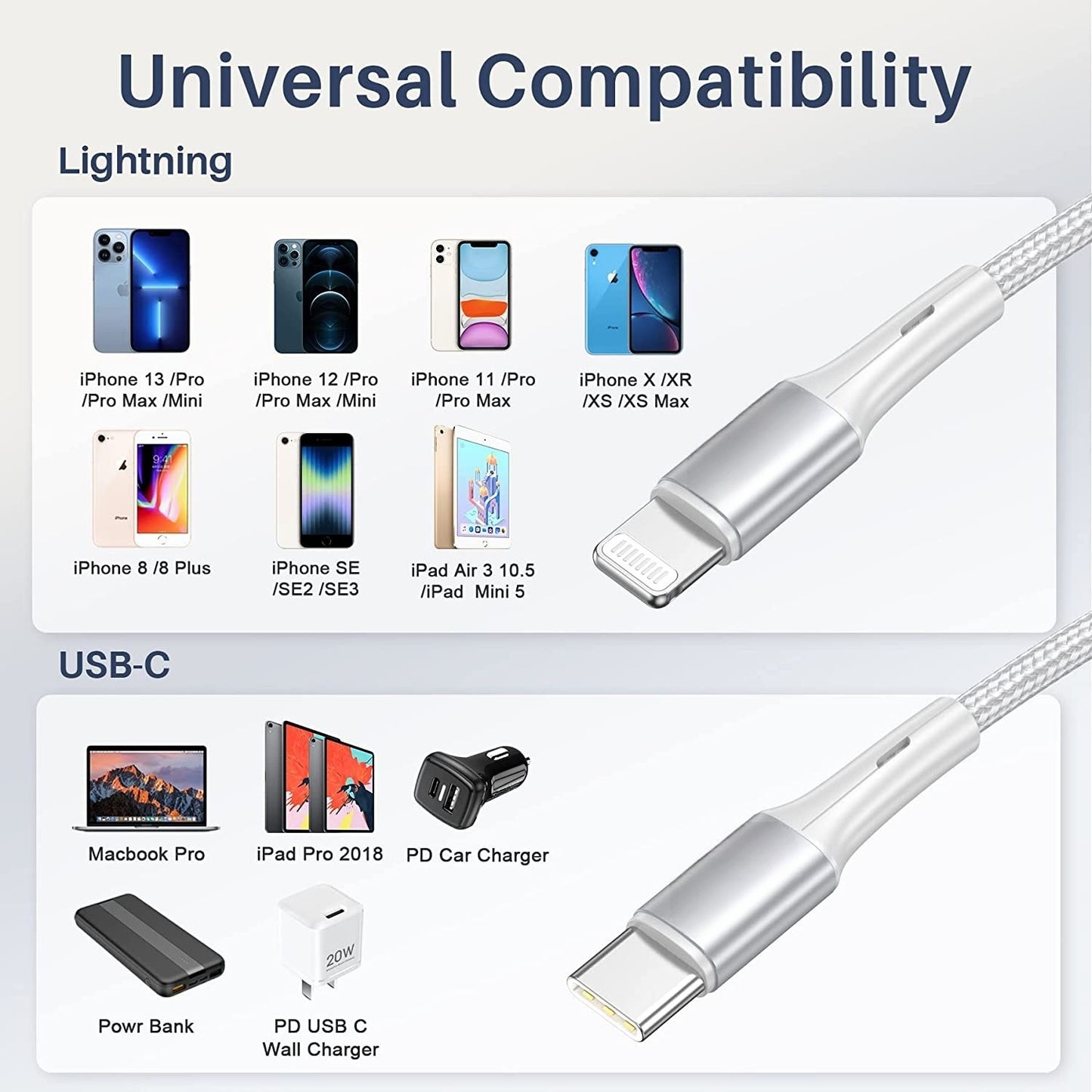 USB-C to 8-Pin iPhone Cable iPad PD 20W