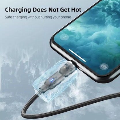 3-in-1 Magnetic USB Cable USB-A to 8-Pin iPhone USB-C Micro USB 540° Rotation