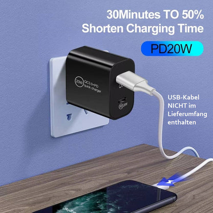 20W Dual-Port Mobile Charger Power Adapter USB-C USB-A 3A PowerDelivery PD QuickCharge QC