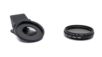 ND Vario Filter 37 mm 2 bis 400 Grau Linse mit Clip für Smartphones in Schwarz | System-S