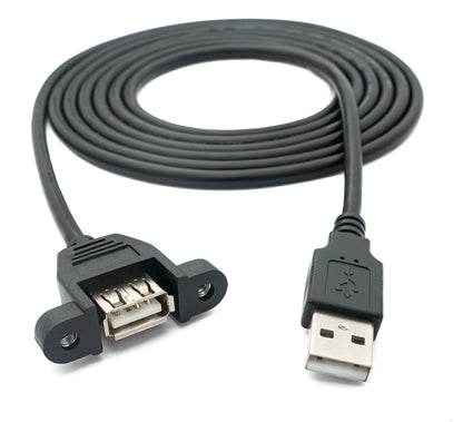 USB 2.0 Kabel 2 m Typ A Stecker zu Buchse Schraube in Schwarz | System-S