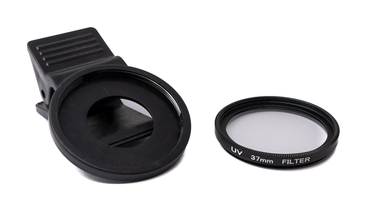 UV Filter 37 mm unbeschichtet Slim Linse mit Clip für Smartphones in Schwarz | System-S