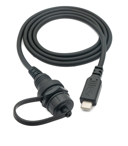 USB 3.1 Kabel 100 cm Typ C Stecker zu Buchse Bulkhead wasserfest Schwarz | System-S