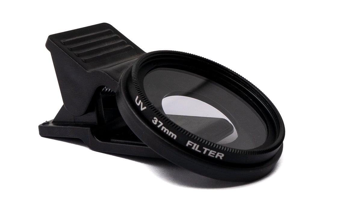 UV Filter 37 mm unbeschichtet Slim Linse mit Clip für Smartphones in Schwarz | System-S