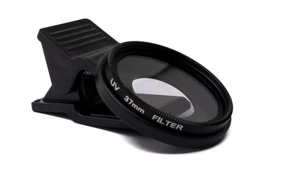 UV Filter 37 mm unbeschichtet Slim Linse mit Clip für Smartphones in Schwarz | System-S