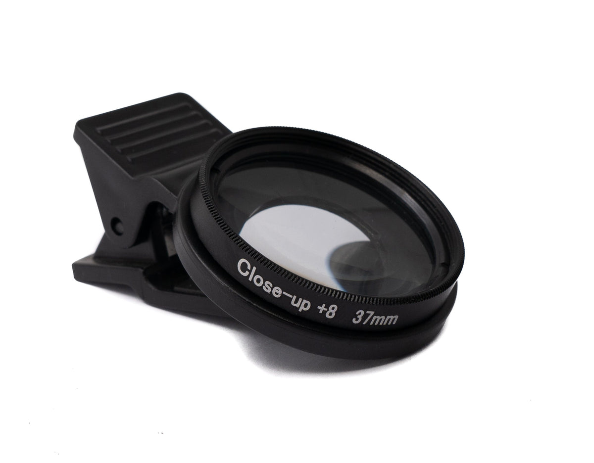 Makro Linse +8 Zoom Close Up Filter mit Clip in Schwarz | System-S