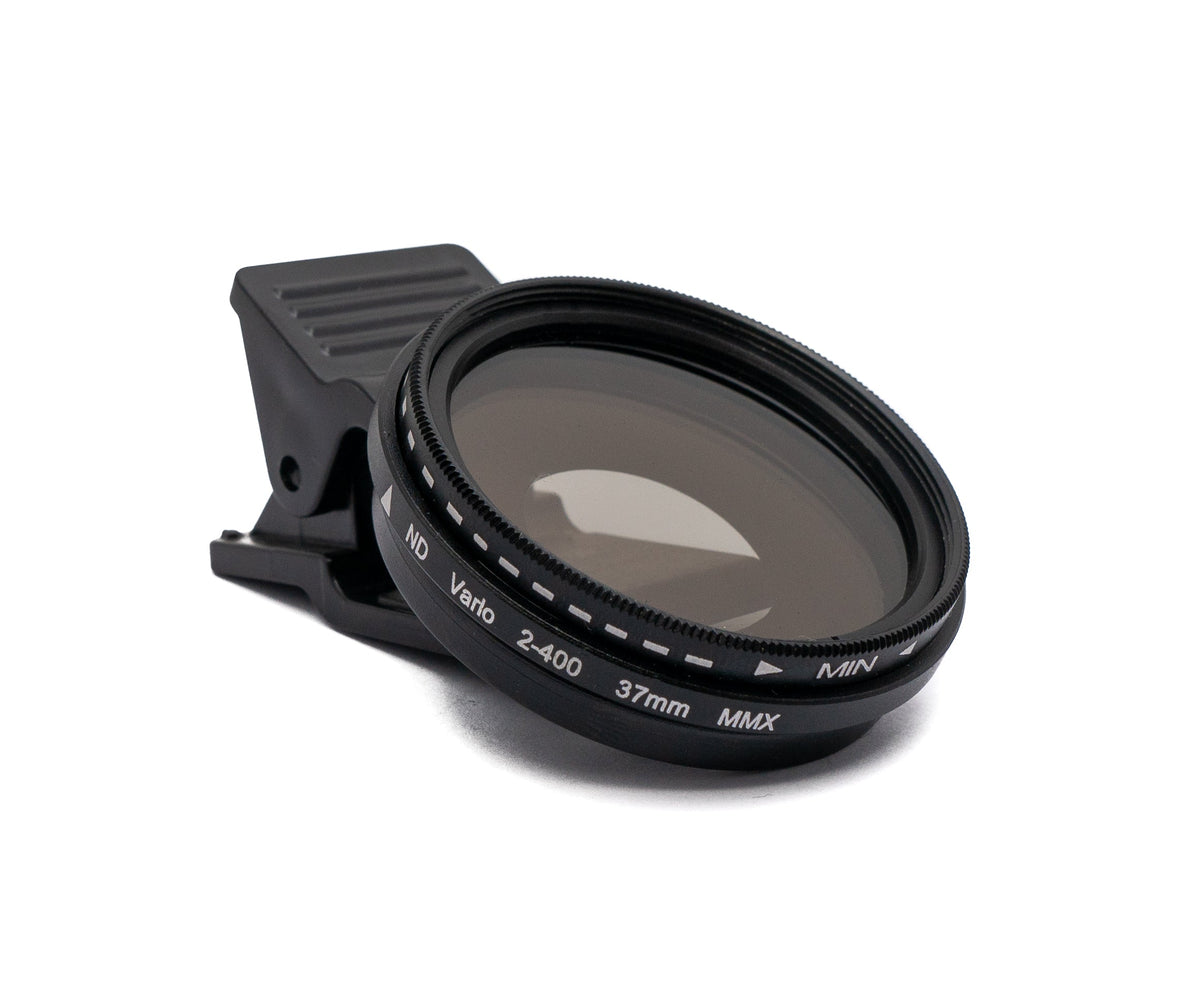 ND Vario Filter 37 mm 2 bis 400 Grau Linse mit Clip für Smartphones in Schwarz | System-S