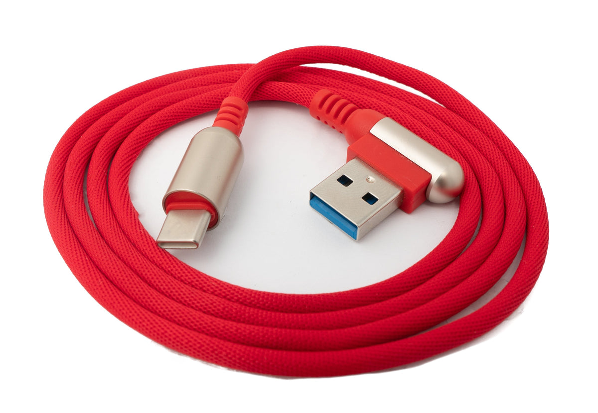 SYSTEM-S USB 3.1 cable 100cm Type C male to 3.0 Type A male braided angle in red