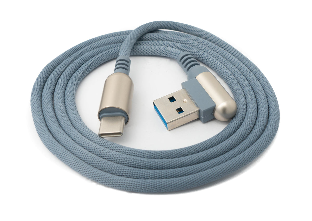 SYSTEM-S USB 3.1 cable 100cm Type C male to 3.0 Type A male braided angle in gray
