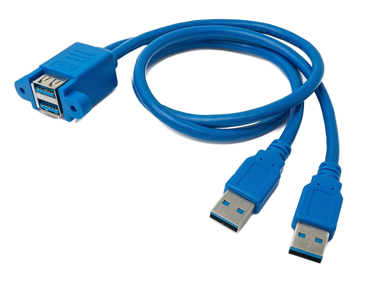USB 3.0 Doppel Kabel 50 cm 2x Typ A Stecker zu 2x Typ A Buchse Schraube in Blau | System-S
