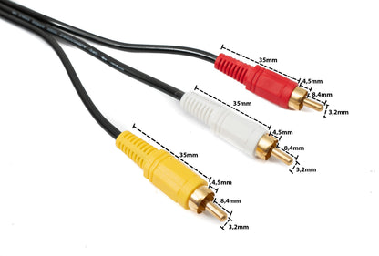 SYSTEM-S Cinch 3 RCA Cable 1.5 m Male to Male Stereo &amp; Composite AV Black