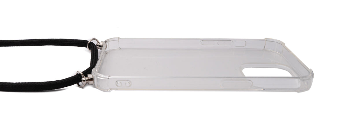 SYSTEM-S Silicone Protective Case with Neck Strap in Transparent Case for iPhone 13 Pro