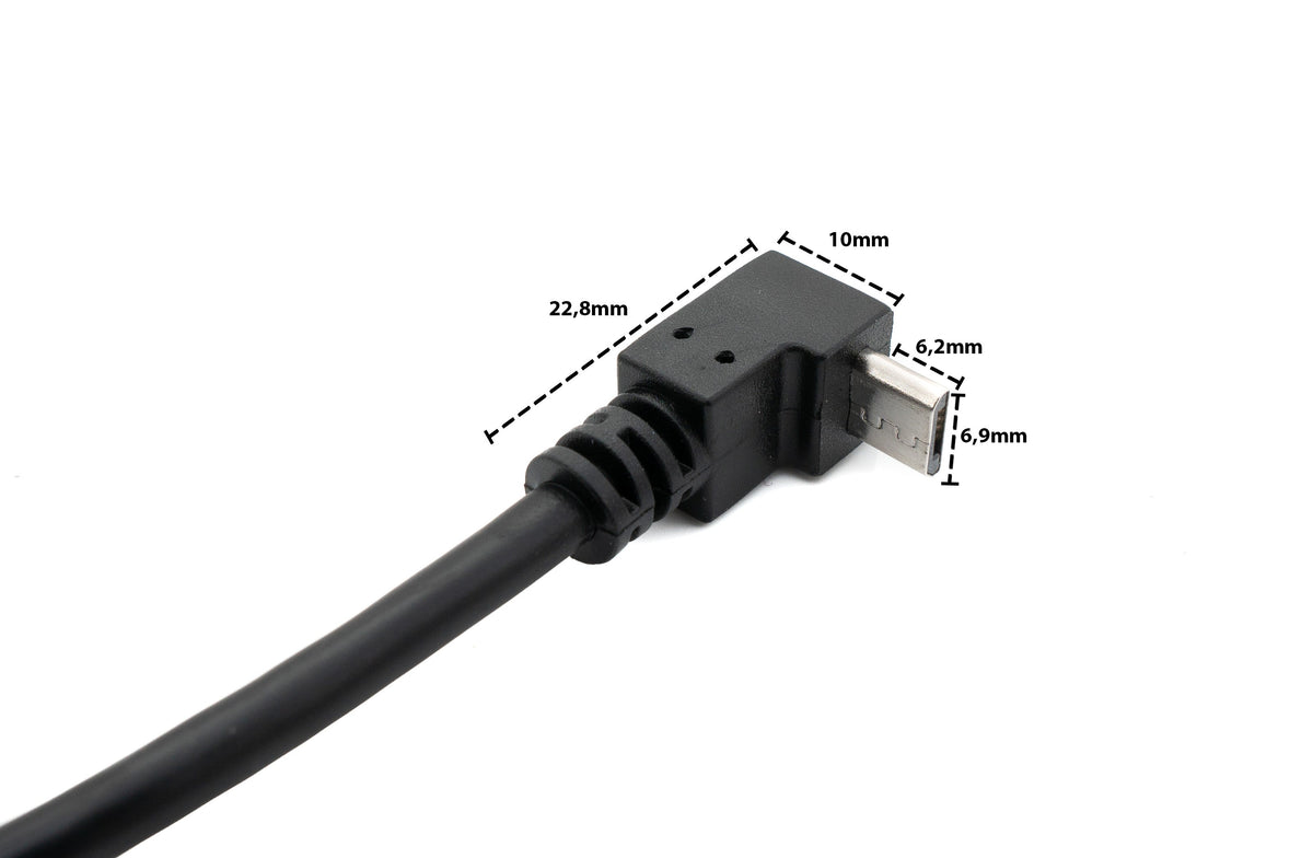 USB 2.0 Kabel 25 cm Typ A Stecker zu Micro B Stecker Winkel in Schwarz | System-S