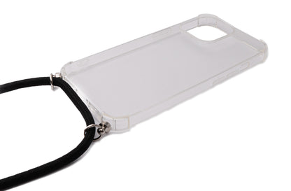 SYSTEM-S Silicone Protective Case with Neck Strap in Transparent Case for iPhone 13 Pro