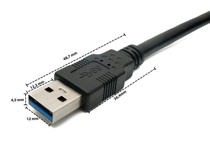 SYSTEM-S USB 3.0 cable 5 m Micro B plug to Type A plug screw angle in black