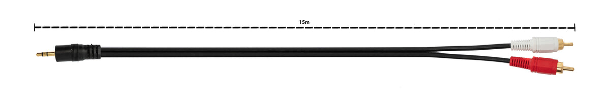 Cinch 2 RCA Kabel 15 m Stecker zu AUX 3,5 mm Klinke Stecker Stereo AV in Schwarz | System-S