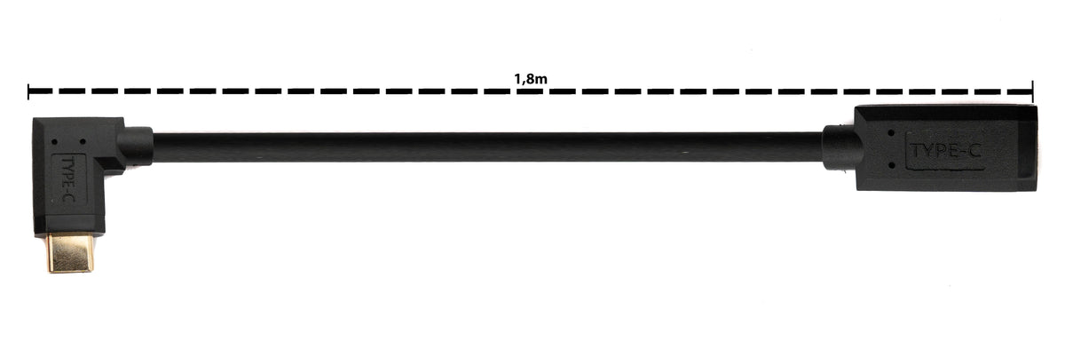 USB 3.1 Gen 2 Kabel 1,8 m Typ C Stecker zu Buchse Winkel in Schwarz | System-S