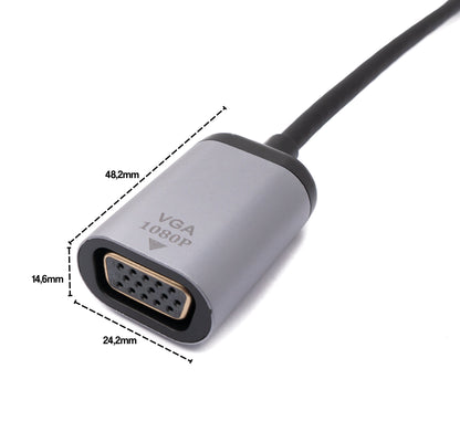 VGA Kabel 20 cm Buchse zu USB 3.1 Typ C Stecker in Grau | System-S