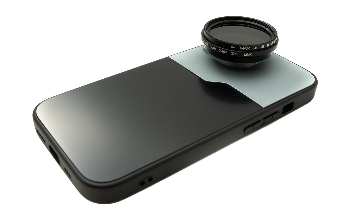 ND Vario Filter 37 mm 2 bis 400 Neutraldichte mit Gewinde Hülle für iPhone 15 | System-S