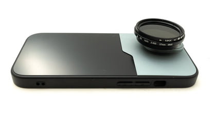 ND Vario Filter 37 mm 2 bis 400 Neutraldichte mit Gewinde Hülle für iPhone 15 | System-S