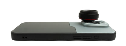 Makro Linse 1.1x bis 2.8x Filter 37 mm mit Hülle für iPhone 15 Pro Max in Schwarz Grau | System-S