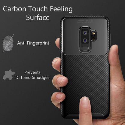 NALIA Silikonhülle für Samsung Galaxy S9 Plus – Rutschfest & Matt – VORTEX (Gebürstete Optik & Carbon Design) – Marke aus Berlin