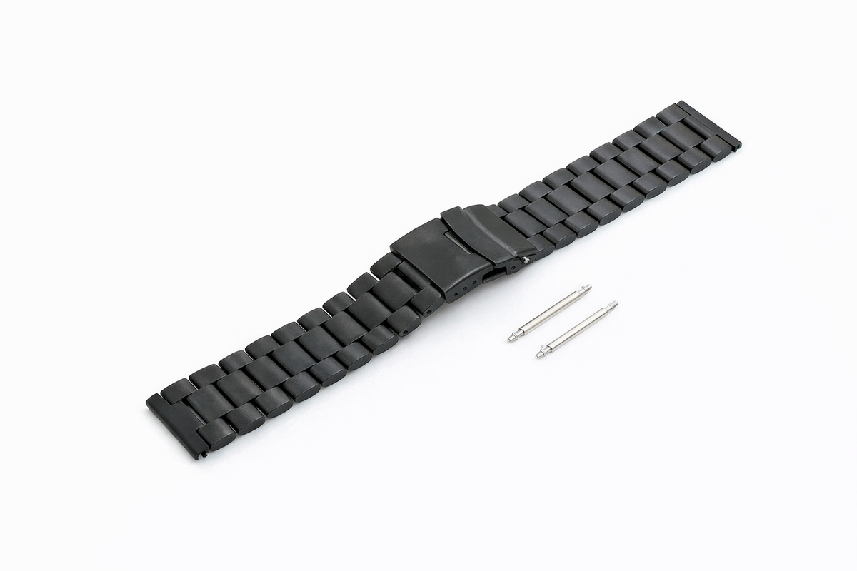 SYSTEM-S 22mm Edelstahl-Uhrenarmband – Schwarz – mit Faltschließe und Federstegen - DREIKS