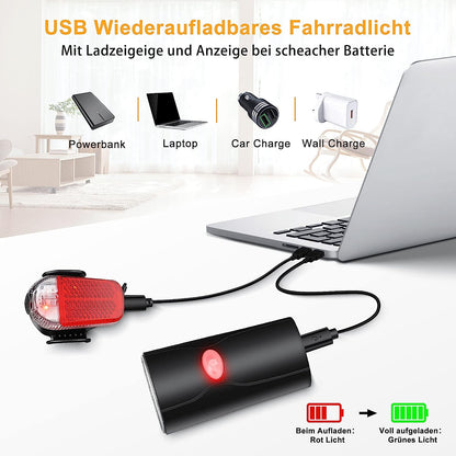 LED-Fahrradbeleuchtungsset USB wiederaufladbar StVZO 30/15 Lux synthetisches Frontlicht