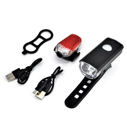 LED-Fahrradlicht-Set, USB wiederaufladbar, StVZO 30/15 Lux, Metall-Frontlicht