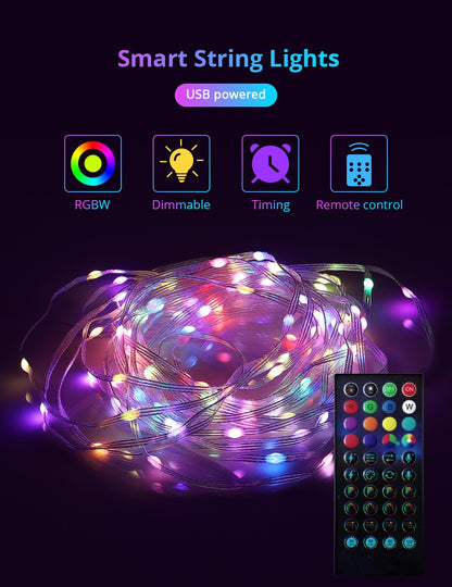 Lichterkette, Weihnachtsbeleuchtung, intelligenter LED-Streifen, App, Musik, Alexa, RGB, 5 m, USB, wasserdicht