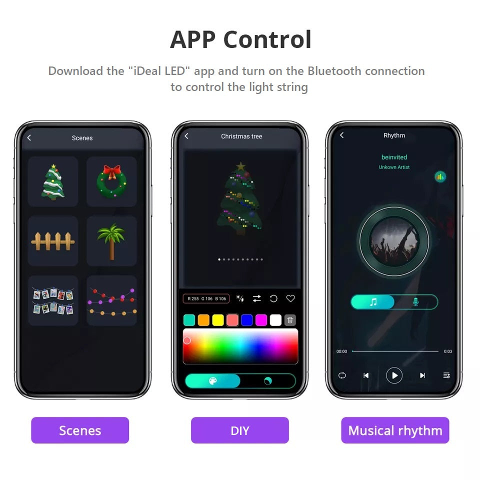 Lichterkette, Weihnachtsbeleuchtung, intelligenter LED-Streifen, App, Musik, Alexa, RGB, 5 m, USB, wasserdicht