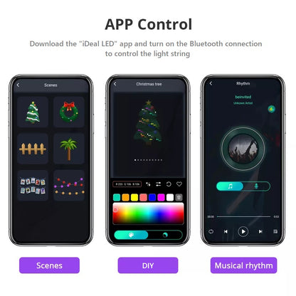 Lichterkette, Weihnachtsbeleuchtung, intelligenter LED-Streifen, App, Musik, Alexa, RGB, 5 m, USB, wasserdicht
