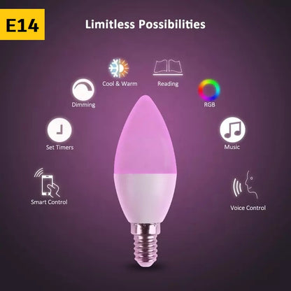 Smart Bulb E14 Lamp 5W LED Lights WiFi App Music Alexa RGB White Dimmable