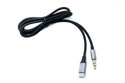 Audio USB Kabel 100 cm 3,5 mm Klinke Stecker zu 3.1 Typ C Stecker AUX geflochten Schwarz | System-S