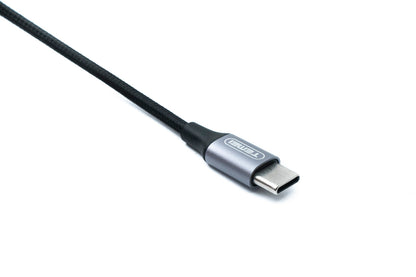 Audio USB Kabel 100 cm 3,5 mm Klinke Stecker zu 3.1 Typ C Stecker AUX geflochten Schwarz | System-S