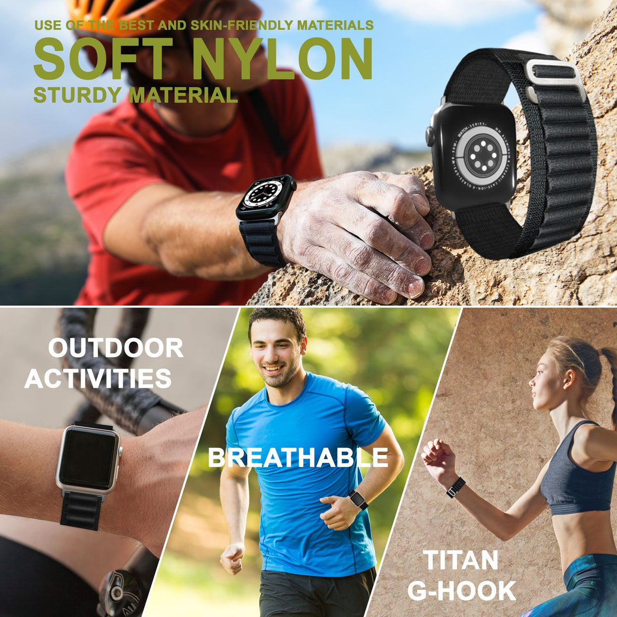 NALIA Smart Watch Armband Alpine Loop Style kompatibel mit Apple Watch Armband Ultra/SE & Series 8/7/6/5/4/3/2/1, 42/44/45/49mm, G-Haken iWatch Outdoor Uhr Band, Nylon