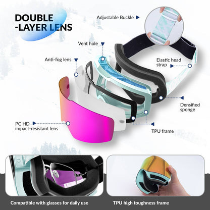 Qunature UV400 Antifog Rahmenlose Skibrille