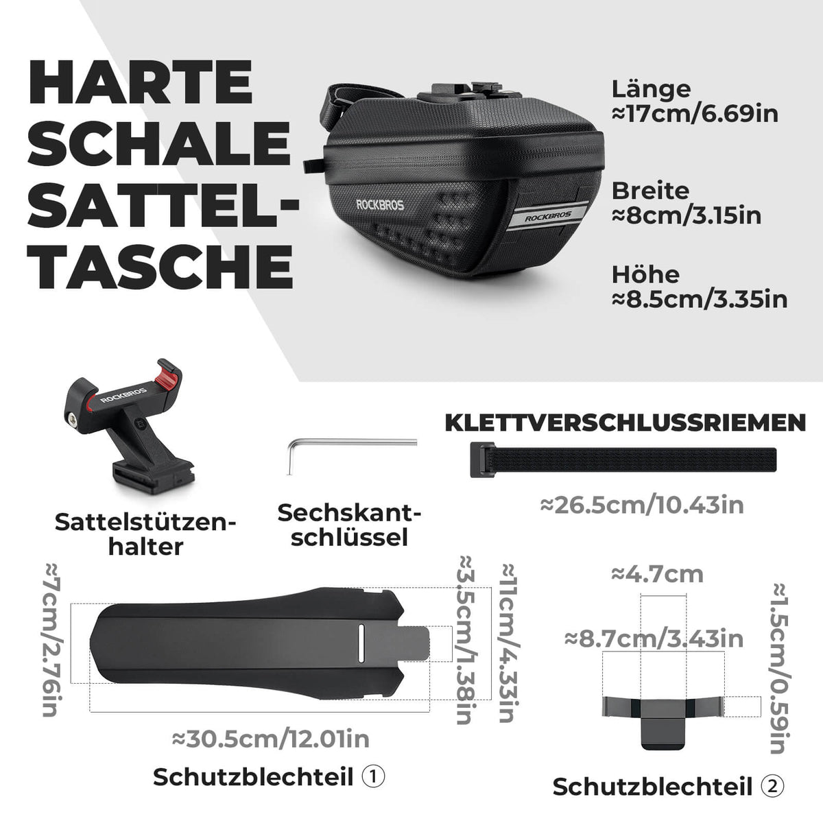 ROCKBROS Fahrrad Satteltasche mit Schutzblech Wasserabweisend 1,3L/0.8L