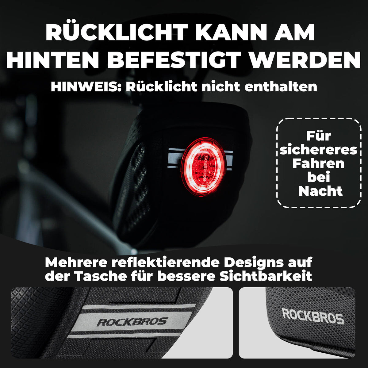 ROCKBROS Fahrrad Satteltasche mit Schutzblech Wasserabweisend 1,3L/0.8L