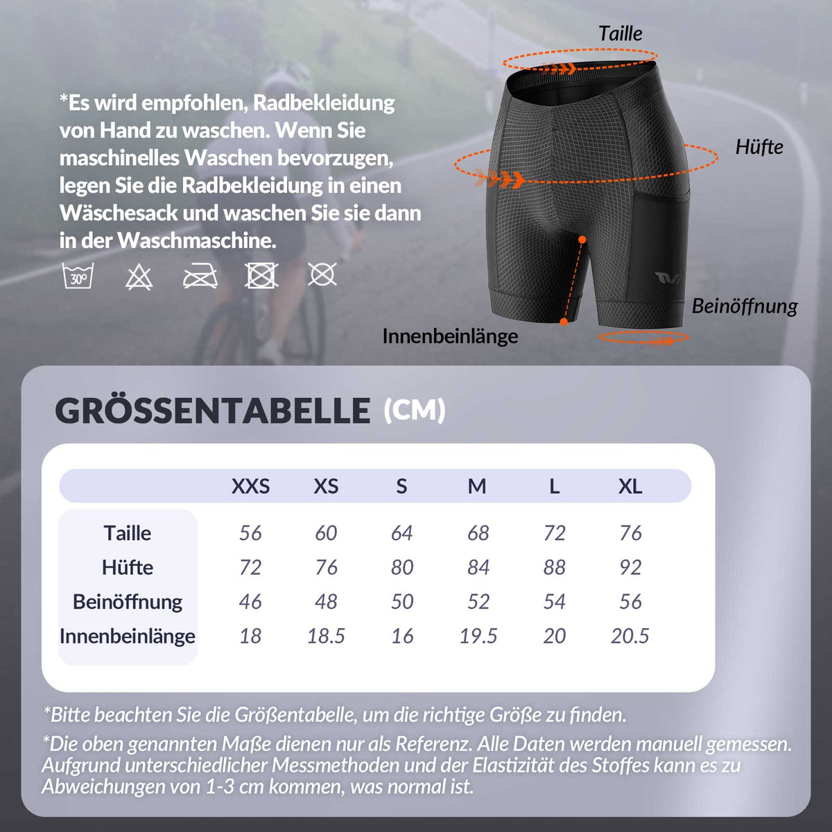 TVI Radlerhose Damen Gepolstert mit Tasche Atmungsaktive