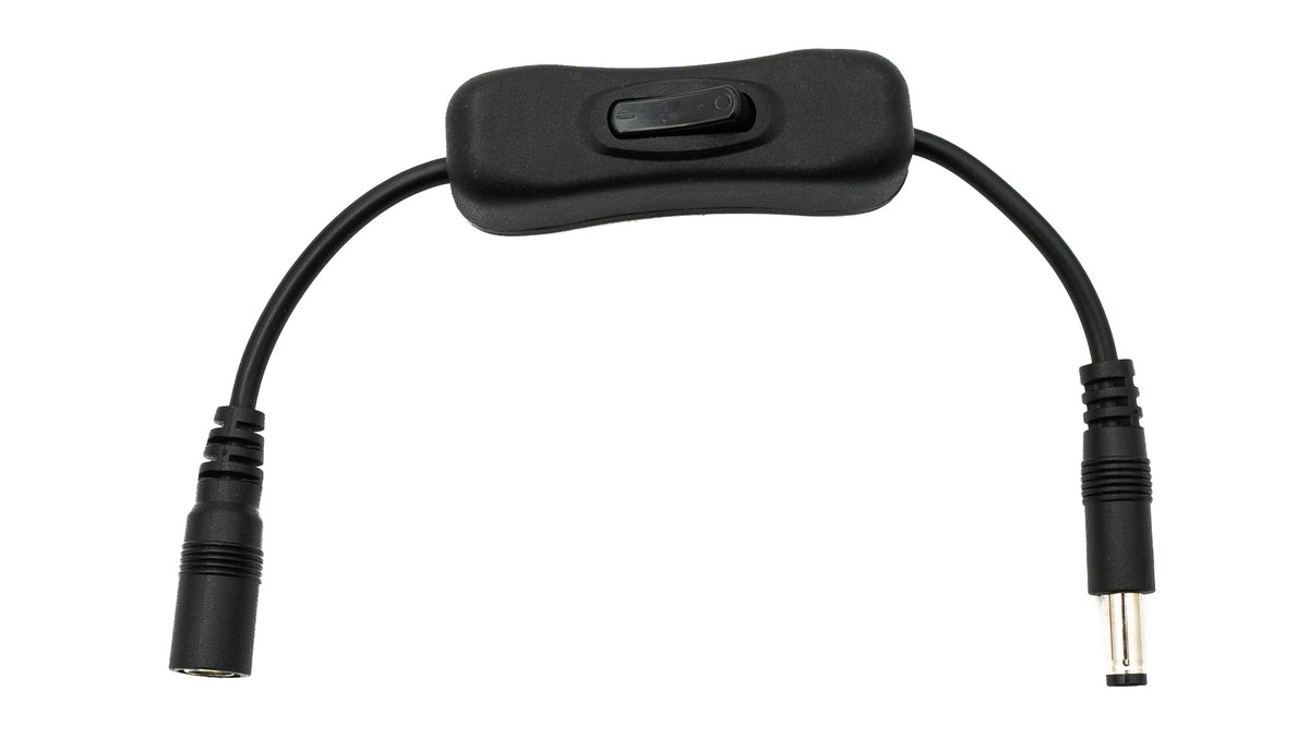 SYSTEM-S DC cable 20 cm 24V 5.5 x 2.5 plug to socket switch in black 