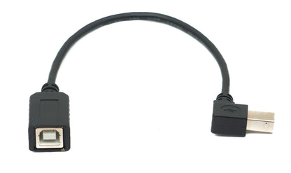 USB 2.0 Kabel 20 cm Typ B Stecker zu Buchse Left Angled Winkel in Schwarz | System-S