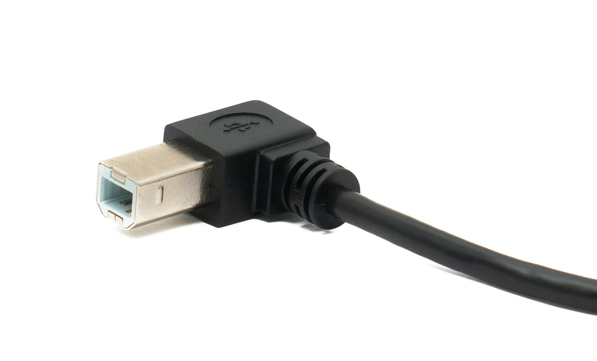 USB 2.0 Kabel 20 cm Typ B Stecker zu Buchse Left Angled Winkel in Schwarz | System-S