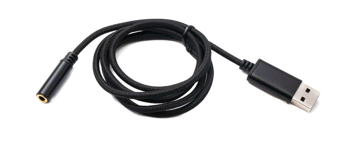 Audio USB Kabel 100 cm 3,5mm Klinke Buchse zu 2.0 Typ A Stecker AUX geflochten Schwarz | System-S