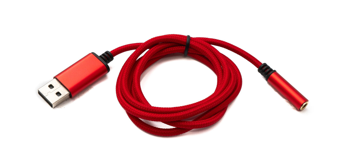 SYSTEM-S Audio USB Cable 100 cm 3.5 mm jack socket to 2.0 Type A plug AUX braided red